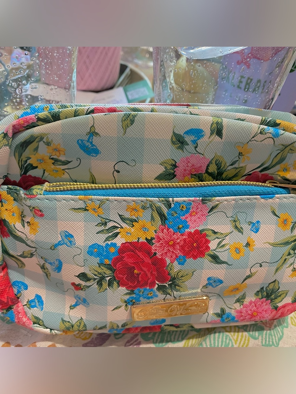 Pioneer Woman “Sweet Rose”Floral Cosmetic Bag. PVC Material. 2 Zip Compartments.